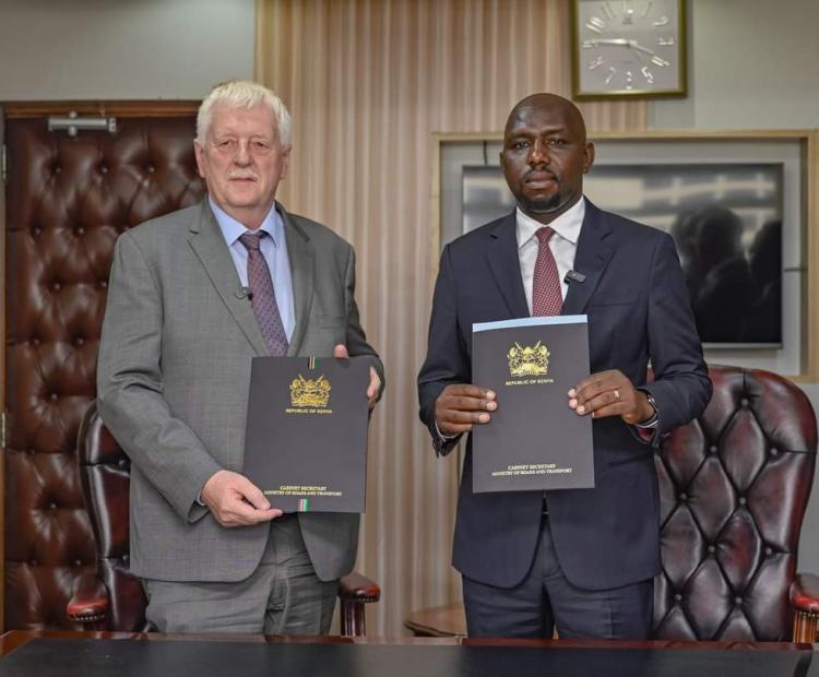 The CS Roads and Transport Hon. Kipchumba Murkomen and Dutch Ambassador in Kenya, Maarten Brouwer