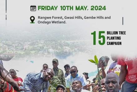 Roads and Transport Cabinet Secretary, Hon. Kipchumba Murkomen will today participate in the National Tree Growing Day at Rangwe Forest, Gwasi Hills, Gembe Hills and Ondago Wetland in Homa Bay County.